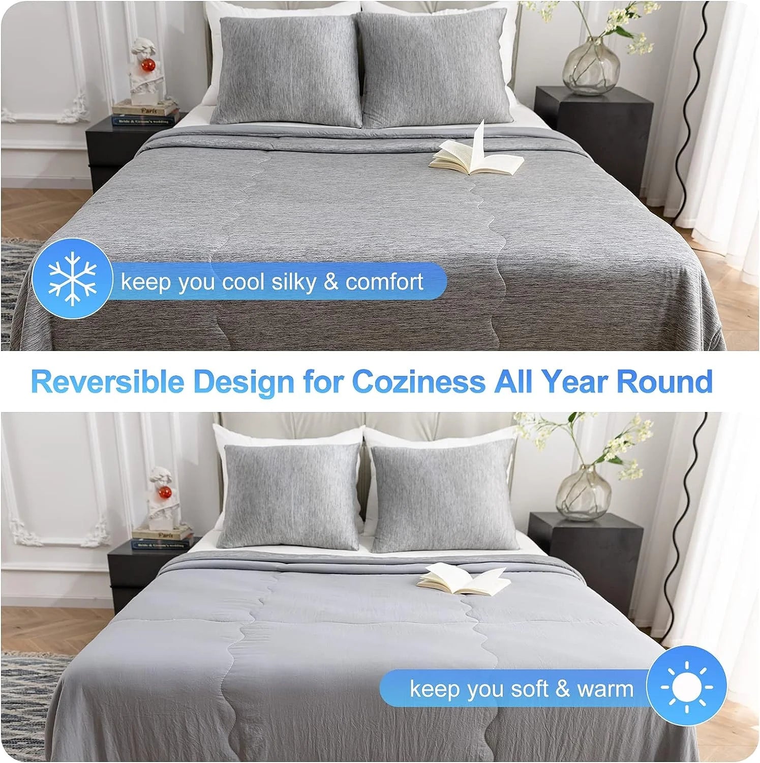 Dual-Sided Cooling Comforter King Size, Washable Lightweight Cooling Blanket with Q-Max > 0.5 Arc-Chill Cooling Fiber, Cool Sleeping Summer Blanket for Night Sweats Hot Sleeper (90"X 108")